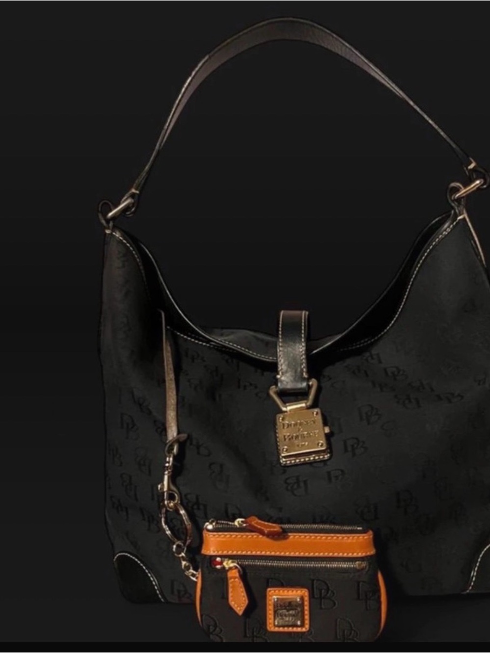 Black Shoulder Hobo Bag with Tan coin wallet
